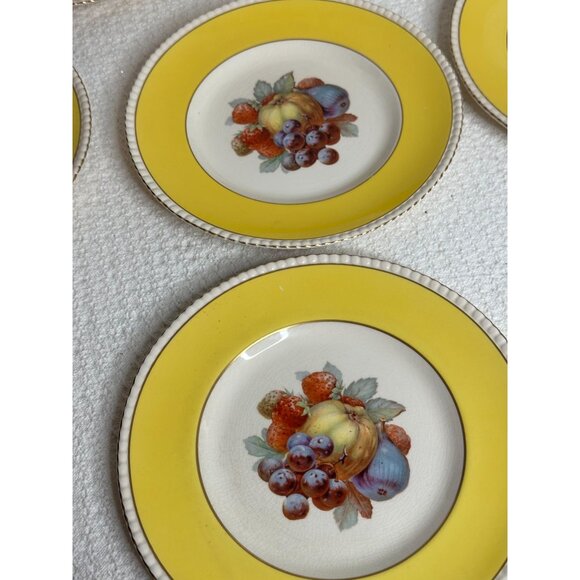 Fondeville Ambassador Ware Orchard Fruit  Plates Yellow Gold Trim England Two 9" - Picture 3 of 16